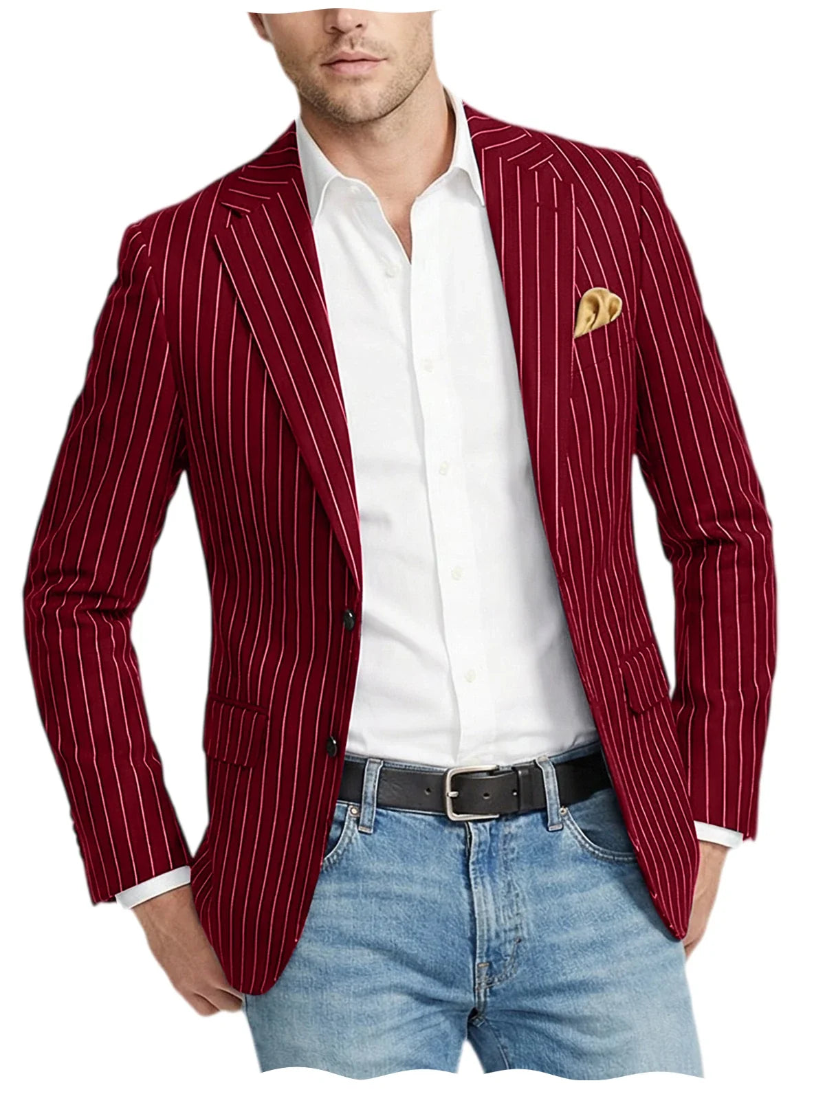 Men's Pinstripe Blazer Jacket Casual Slim Fit Striped Blazer With Patch Pocket For Business Casual Wedding Daily Wear