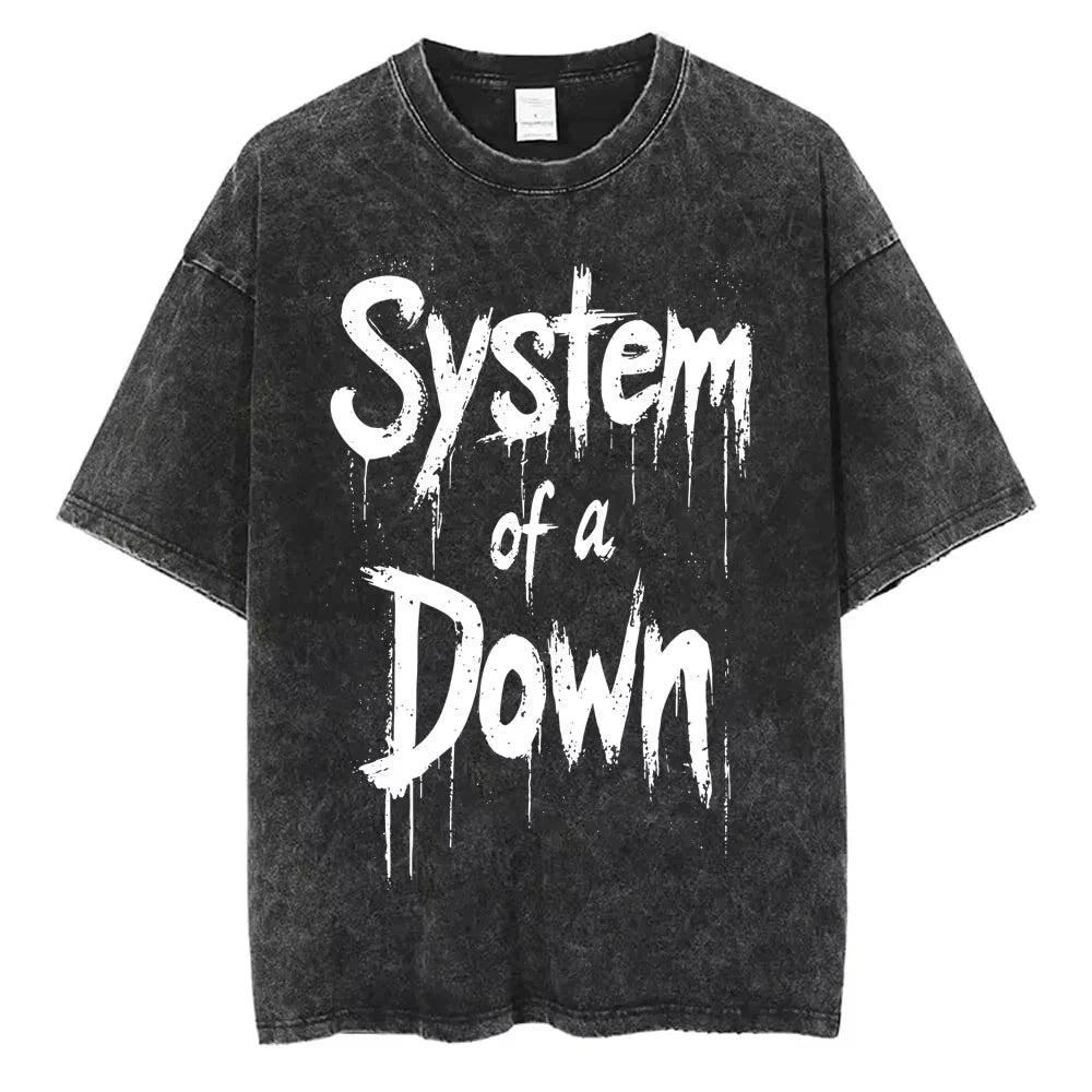 System of A Down Toxicity Album Graphic Washed T-shirts Men Women Rock Oversized T Shirt Male Vintage Alternative Metal T-shirts