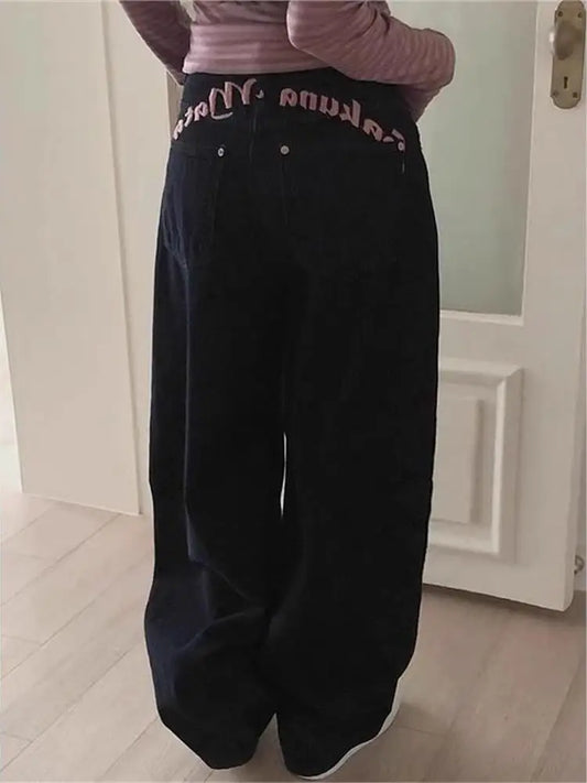 High Waist Bastitch Letter Print Denim Jeans Women's Summer New Sle Sweet Cool Spicy Girl Trendy Long Pants
