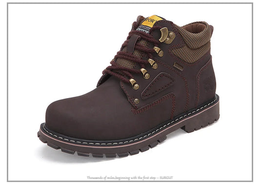 SURGUT Brand Super Warm Men's Winter Leather Men Waterproof Rubber Snow Boots Leisure Boots England Retro Shoes For Men Big Size
