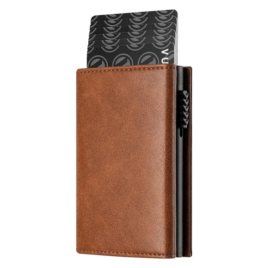 Carbon Fiber & Aluminum Men's Bifold Wallet, RFID Blocking Automatic Pop-Up Card Holder with Coin Compartments, Slim Money Purse