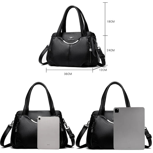 2024 New Multi Pocket Women's Handbag High Quality Soft Leather Female Shoulder Bag Luxury Designer Girl Tote Bolsas Sac A Main