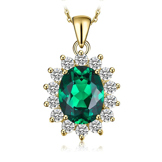 Princess Diana Created Blue Sapphire Ruby Simulated Emerald 925 Sterling Silver Pendant Necklace Women No Chain