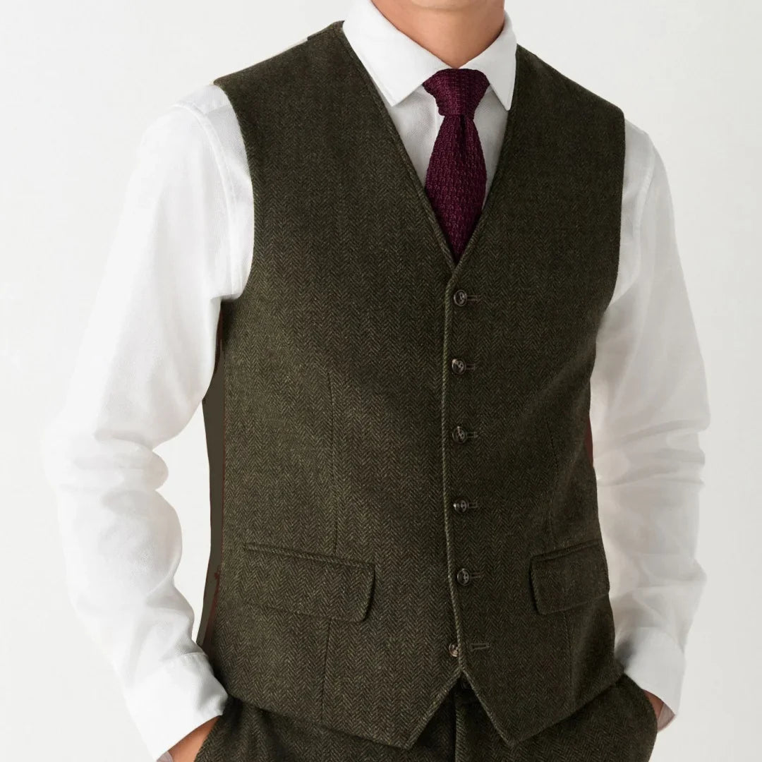 Men Vest Coffee Herringbone Single Button V Neck Waistcoat For Wedding Banquet Office Business Work Daily Casual Men Suit Vest