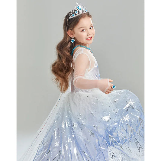 2PCS LED Light Up Snow Queen Costume for Kids Girl Elsa Birthday Party Luxury Princess Cosplay Children Carnival Clothing Outfit