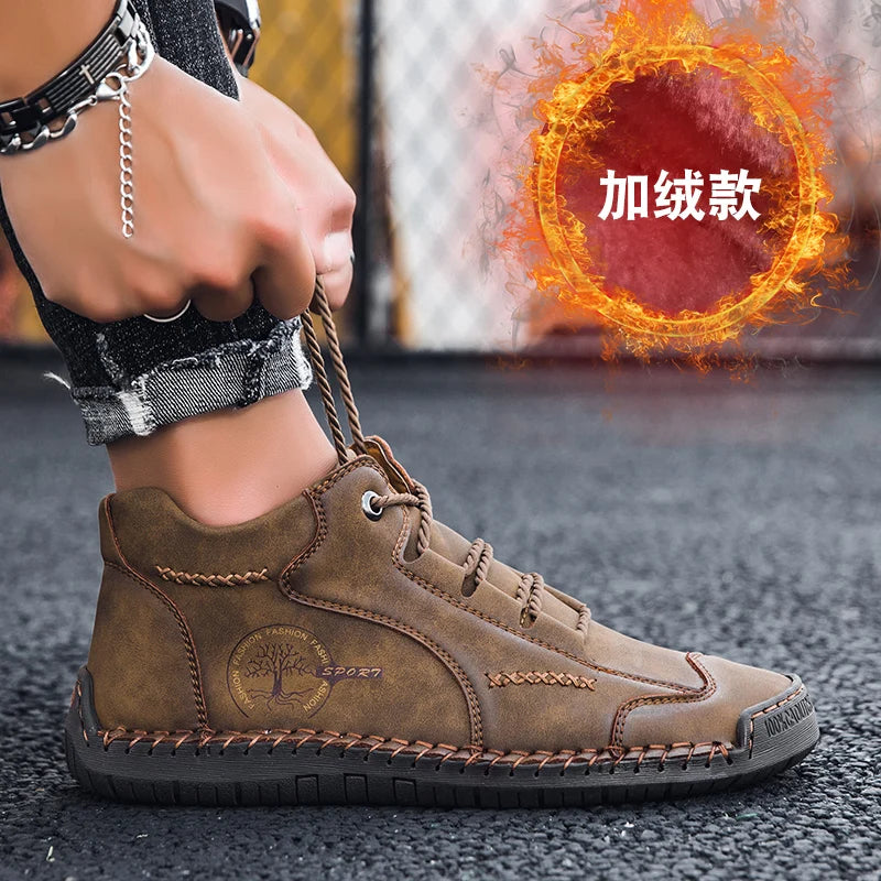 Fashion Men Ankle Boots Handmade Mens Boots Lightweight Mens Designer Boots Outdoor Sneakers Leather Work Boots Plus Size 38-48