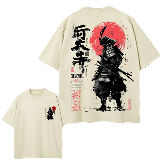 Men's Japanese Samurai Spirit T-Shirts, Large Size Loose T-Shirts with Japanese Style Back Print, Bushido Men's Gift