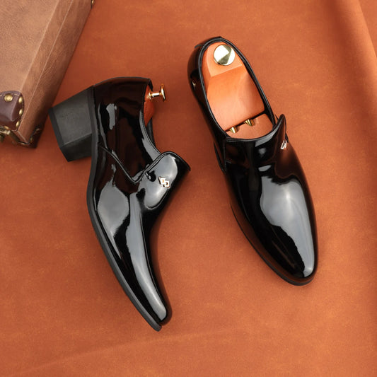 Premium Leather Men Shoes Slip On Loafers European Brand Business Casual Wedding Party Plaid Design Height Increasing