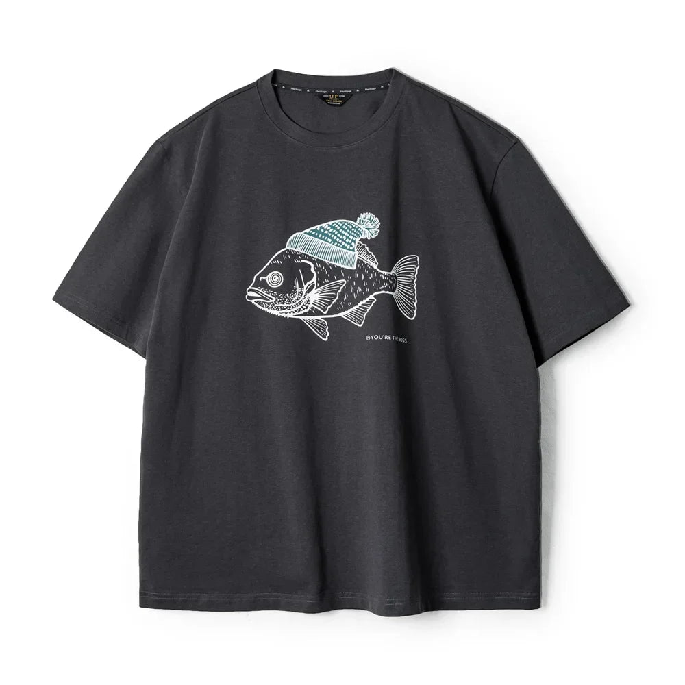 Deep-Sea Fish Printed T-shirt for Men Cotton O-Neck Short Sleeve T Shirts Creative Animal Pattern Tees Summer Casual Tops