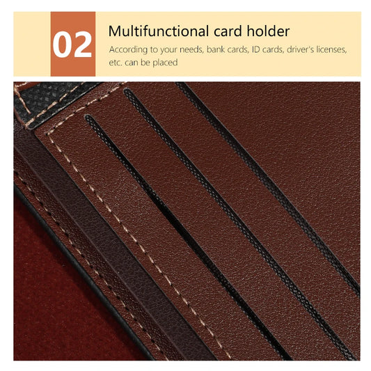 Portefeuille court de style professionnel pour homme avec fentes pour cartes, horizontal, en cuir PU souple