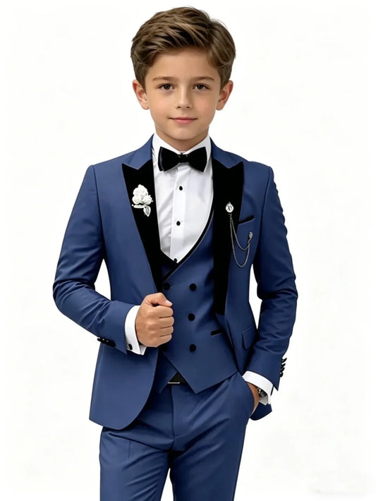 Navy Boys Formal Suits 4 Pieces Wedding Ring Bearer Outfit Classic Peak Lapel Kids Suit Set For Birthday Party Plus Size Tuxedo