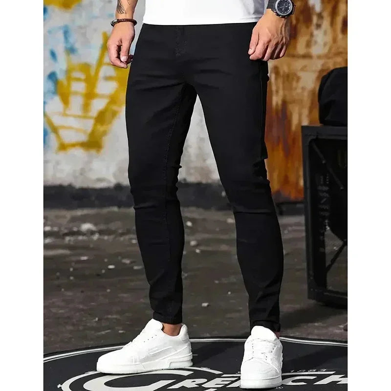 Men Narrow Leg Jeans Male Straight Leg Slim Pencil Denim Pants Classic Casual Daily Stretch Skinny Trousers