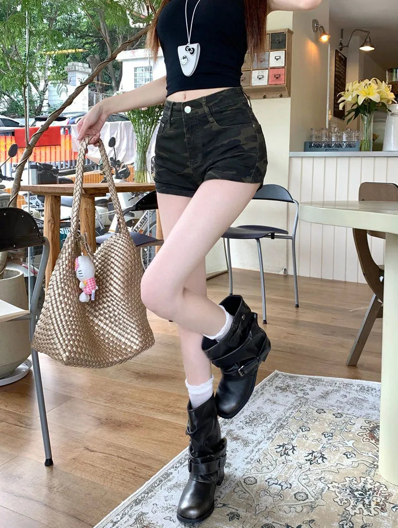 Camouflage Denim Shorts for Women Ultra-Short High-Waisted Slimming Short Jeans Female Y2K Streetwear Sexy Tights Hot Shorts