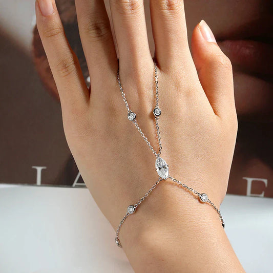 Bracelets de doigt en Moissanite D VVS1 pour femmes, style bohème, coupe losange et marquise, bijoux de main, chaîne fine en argent 925