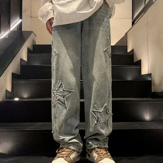 Korean Retro Mens Jeans High Quality Loose Straight Leg Jeans Wide Leg Pants Autumn Casual Pants Streetwear