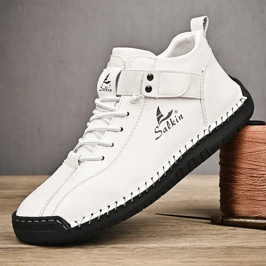 Handmade Leather Casual Men Shoes Design Sneakers Man Breathable Leather Shoes Men Ankle Boots Outdoor