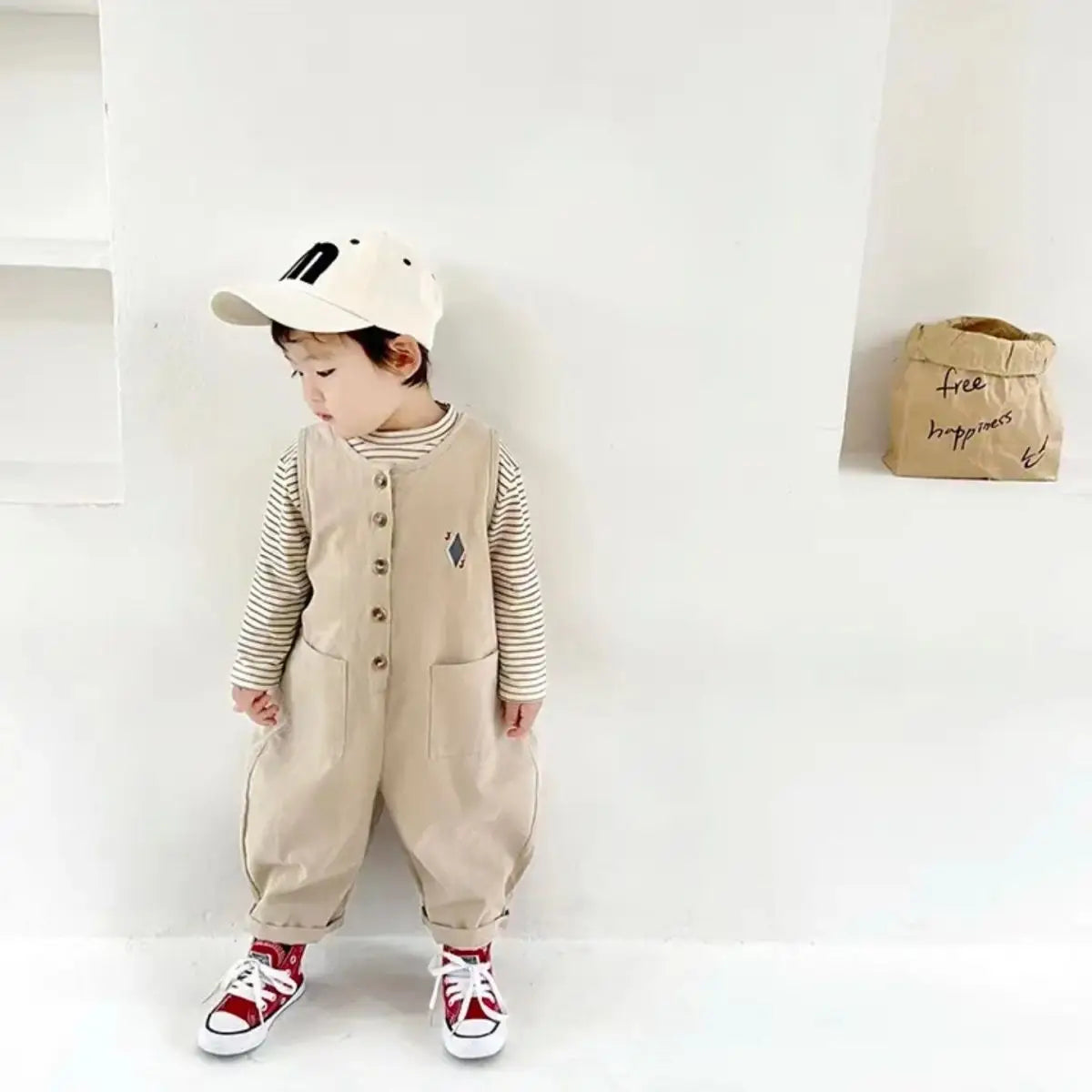 Kids Cargo Pants Boys Set Korean Spring Autumn Children's Clothing Long Sleeved Striped T-shirt+Overalls 2pcs Set Kids Jumpsuit