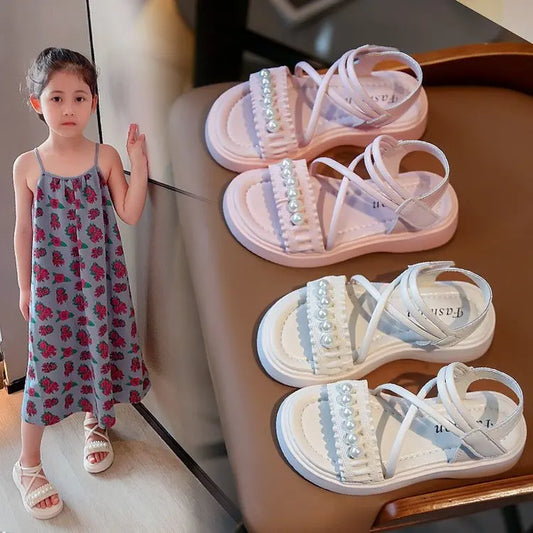 Girls' sandals 2026 Summer new little girl fashion Big Children's Beach Shoes Children's sandals Pearl Princess shoes for kids