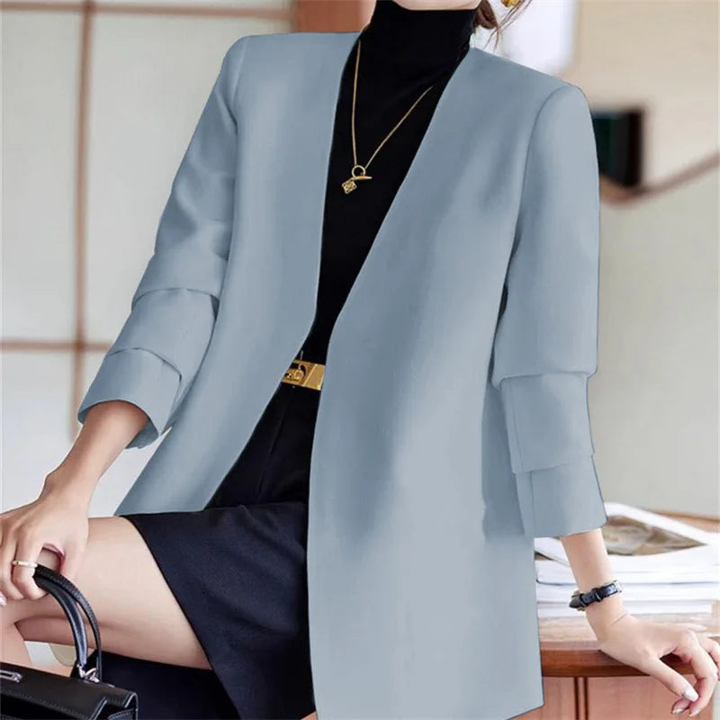 Fashionable Versatile Spring Autumn Women's Blazer Jacket Korean Style Street Style Long Sleeve Suit Coat Pure Color Commute...