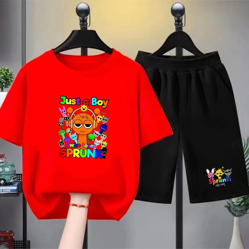 Summer Clothes Boys Girls Age 3-12 Tee+shorts suit Children Short Sleeve T-shirts Child Casual Pink Black Fashion Game graphics