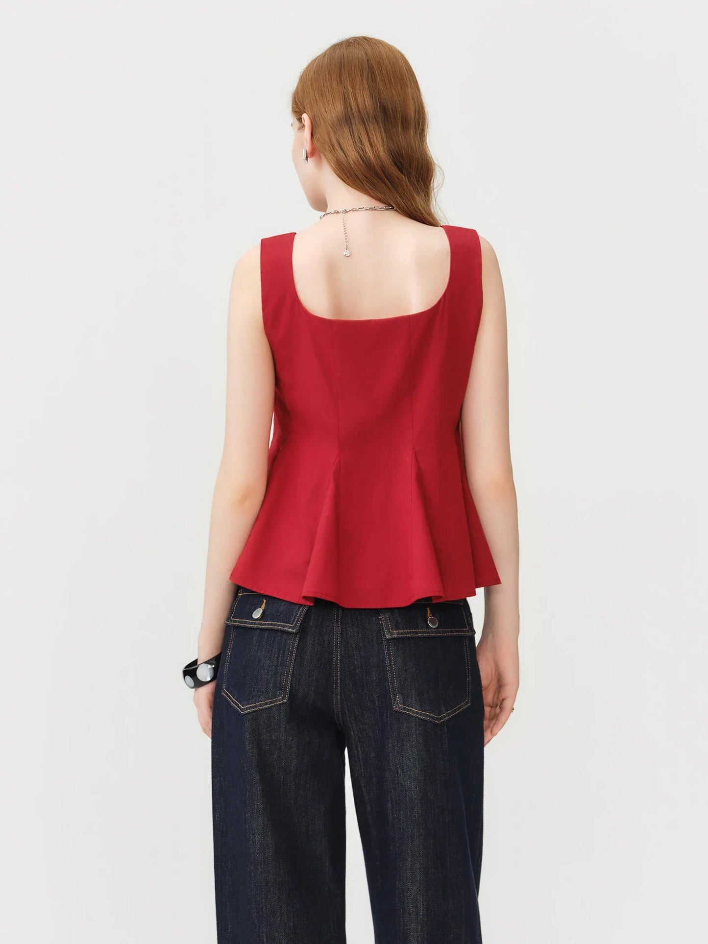 2026 Summer Women's Red Lace Sleeveless Blouse with Waist-Defining Fit for Beach Vacations and Summer Getaways
