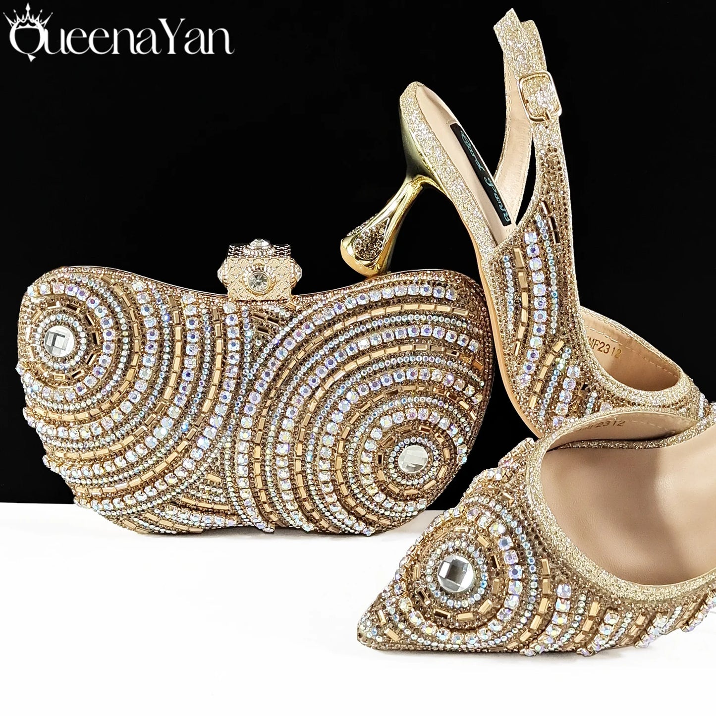 High-end Matching Women's Shoes with Diamond Hard Box Bag Popular in Nigeria Party Women's High Heels