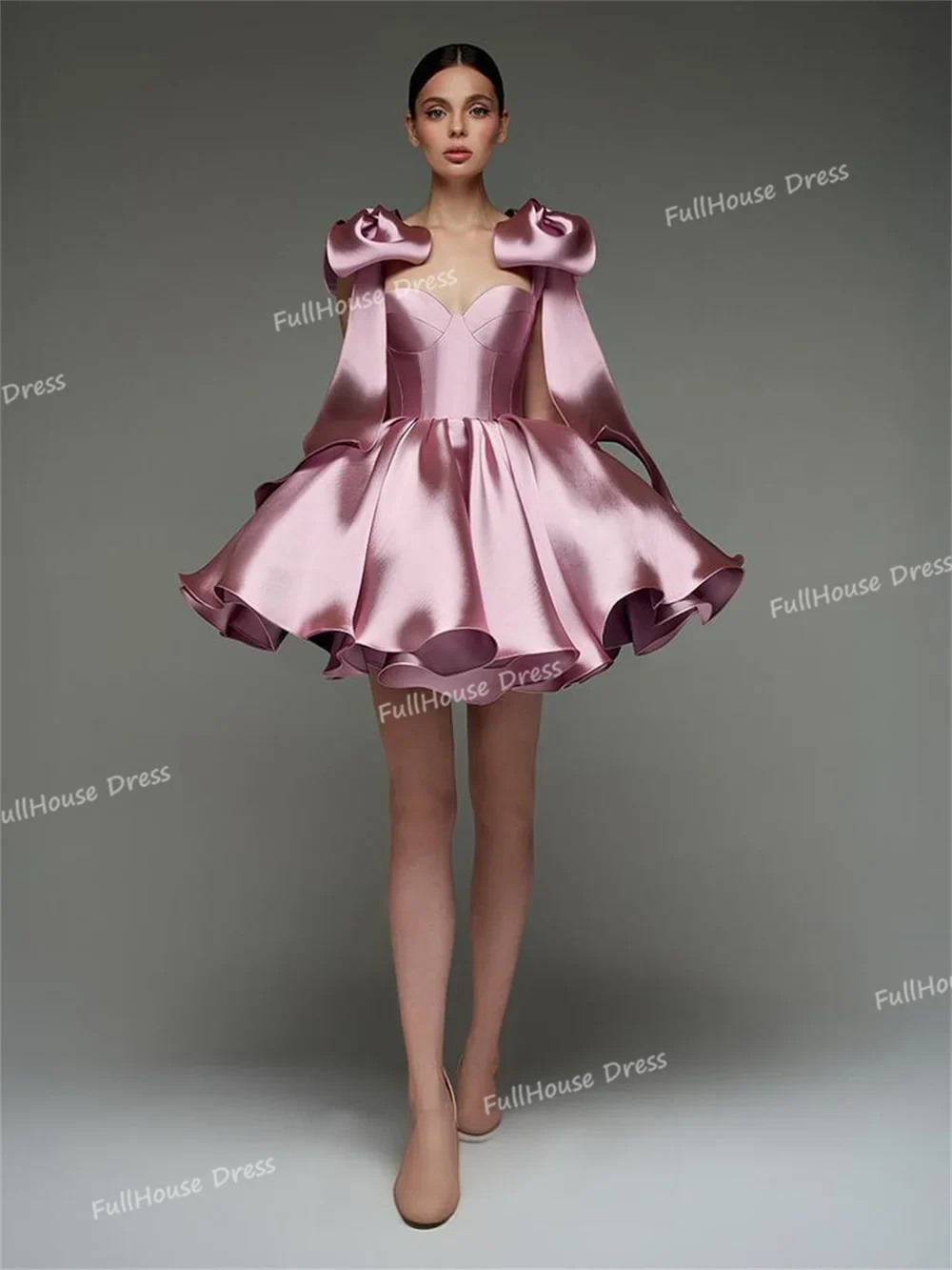 Custom Made Graceful Sweetheart Collar Pleated Ball Gown Evening Gown Strapless Puffy Back Lace up Prom Gown with Bow vestidos