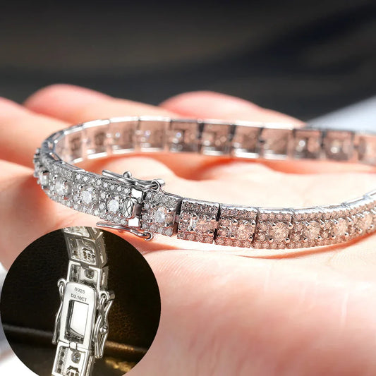 Bracelet tennis de luxe 3mm entièrement en moissanite, 100% argent S925, couleur D, VVS1, chaîne en diamant de laboratoire, bijoux de fête scintillants