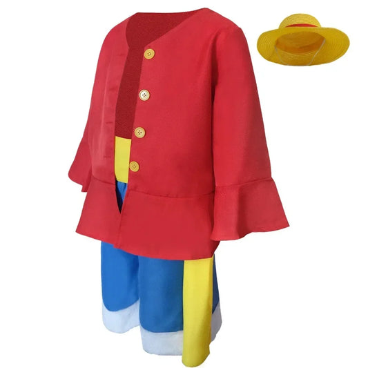 Anime Luffy Cosplay Costume Straw Hat Red Jacket Adult Kids Carnival Party Red Top Pants Suits Hat Role Play