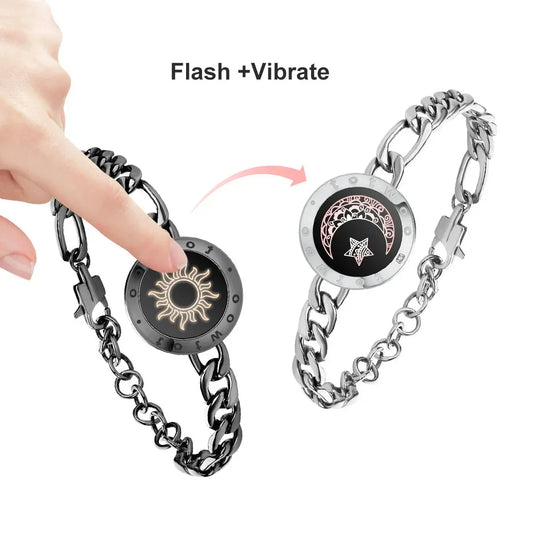 Bracelets connectés lumineux et vibrants à distance pour couples, Cadeaux de relation à distance Bracelet intelligent Amour Soleil et Lune