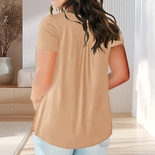 Solid Color Button Front Tee, Casual Fashion Short Sleeve Scoop Neck T-shirt for Summer