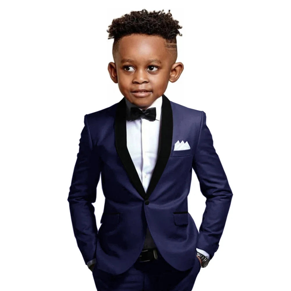 New Boys Formal Suits 2 Pieces Jacket Pants School Activities Wear Stylish One Button Kids Tuxedo Wedding Guest Clothes