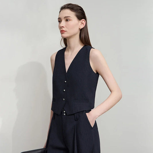 Pant for Woman 2025 Autumn New Versatile Ladies Clothing Commuter Style Striped Vest Casual Loose Sleeveless Women 12523089