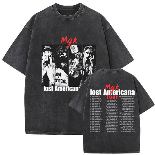 MGK Lost Americana Tour 2025-2026 Vintage Washed T Shirt Men Women Summer Fashion Cotton Short Sleeve T-shirt Fans Gift Clothing