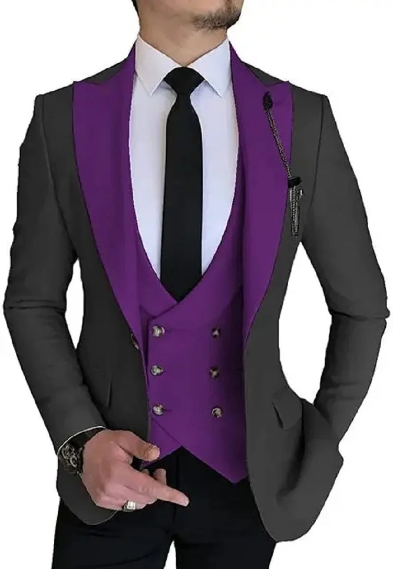 Men Suits Champagne Double Breasted Vest Wedding Tuxedo Terno Masculino Prom Groom 3 Pcs Slim Fit Blazer Custom Made