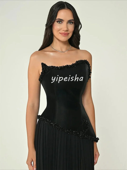 Customized Intricate Beading Sequined A-line Strapless Long Dresses Bespoke Occasion Dresses Modern Style Sizes Available Retro