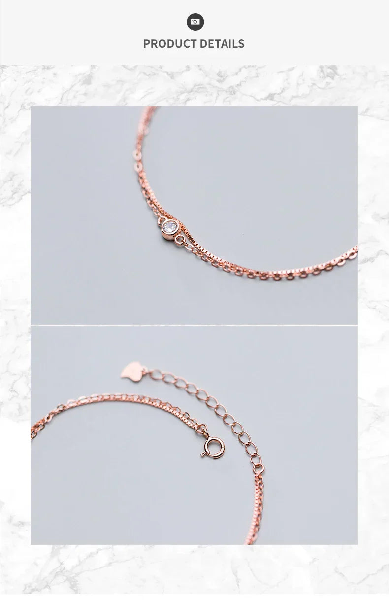 Real 925 Sterling Silver Luxury Double Layer Single Diamond Box Chain Bracelet for Women Fashion Bracelet Fine Jewelry