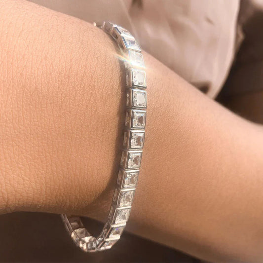 Bracelets tennis Moissanite taille princesse 3/4 mm pour femmes hommes, bracelet unisexe en argent 925 serti de diamants carrés, certifié