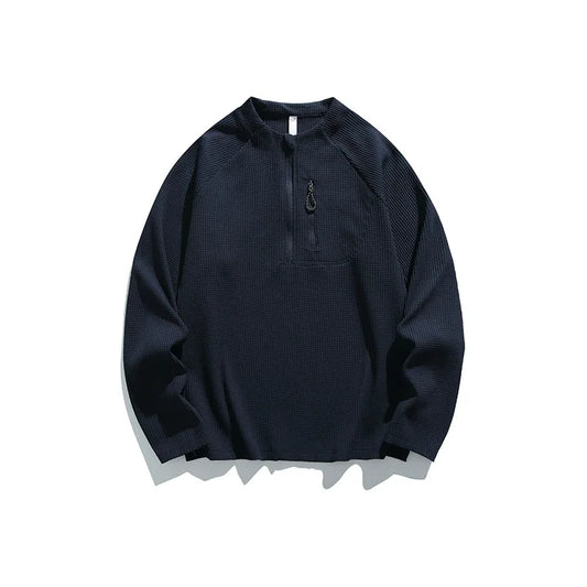 Outdoor Waffle Knit Semi - Zip Long - Sleeve T - Shirt MenMoisture Wicking & Quick Drying Sports Couple Style Antibacterial