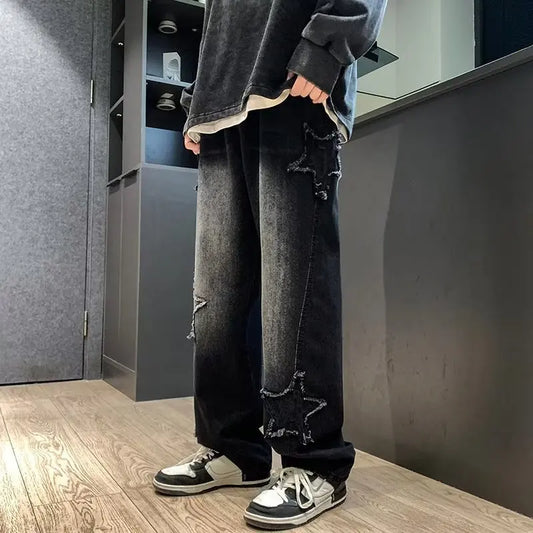 Asian Size American Hiphop Star Jeans Men Pants Men's High Street Trendy Brand Loose Straight Leg Wide Leg Pants Jeans Men Pants