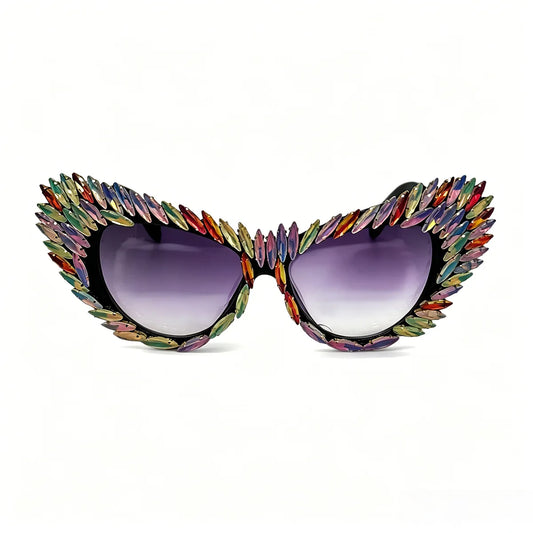 Retro Y2K Oversized Cat Eye Sunglasses for Women Rhinestone Gold Spike Gradient UV400 Punk Nightclub Party Festival Eyewear