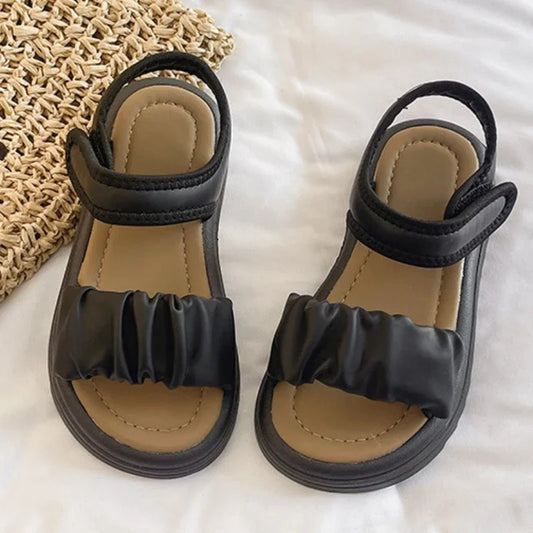 Children Solid Color Sandals Summer Beach Sandals for Girls School Fashion Open-toe Kids Thick Bottom Sandals Non-slip Versatile
