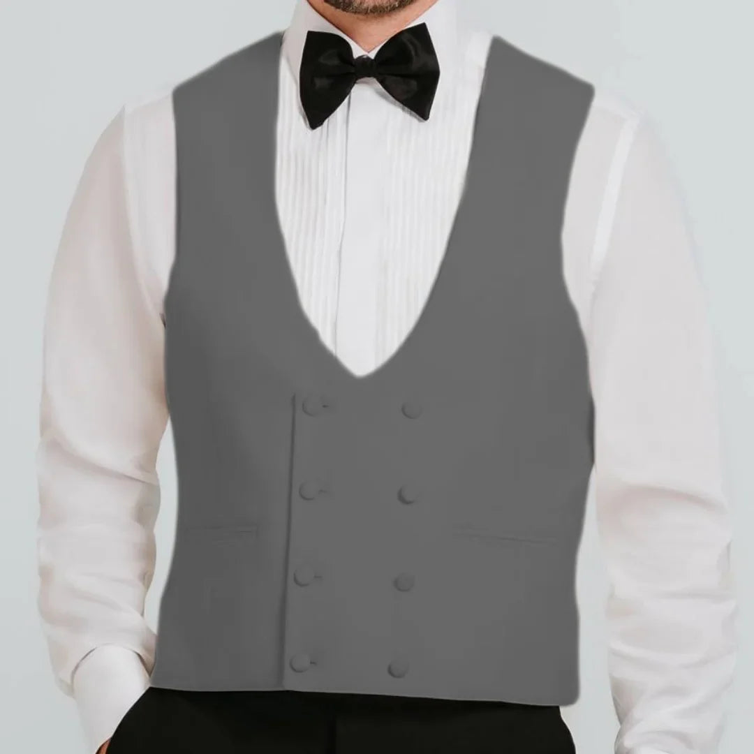 Men Vest Beige Double Button V Neck Waistcoat For Wedding Birthday Banquet Party Business Work Daily Casual Men Suit Vest