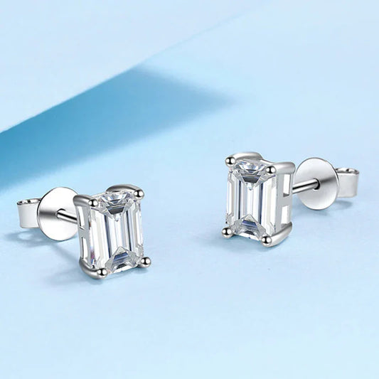 0.5CT 1CT 2CT Emerald Radiant Cut Moissanite Studs Earrings for Women Lab Diamond 925 Sterling Silver Earring Jewelry