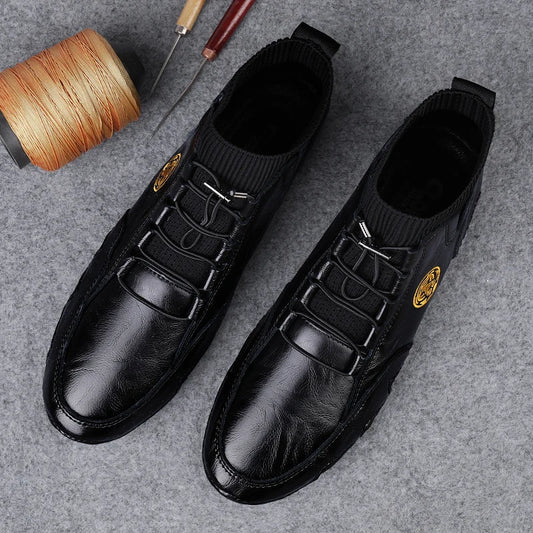 Men's Wear-resistant Boots Casual Classic Genuine Leather Handmade Shoes Ankle Round Toe Lace Up Walking Business Boot