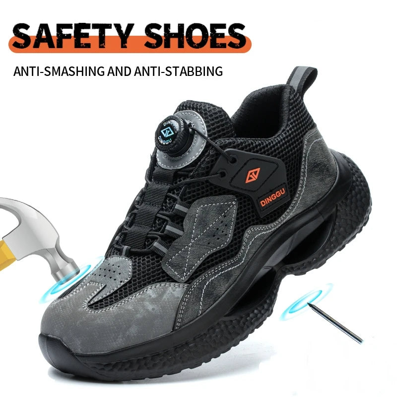 Rotary Buckle Work Sneakers Protective Shoes Safety Industrial Puncture-Proof Anti-smash Steel Toe Shoes
