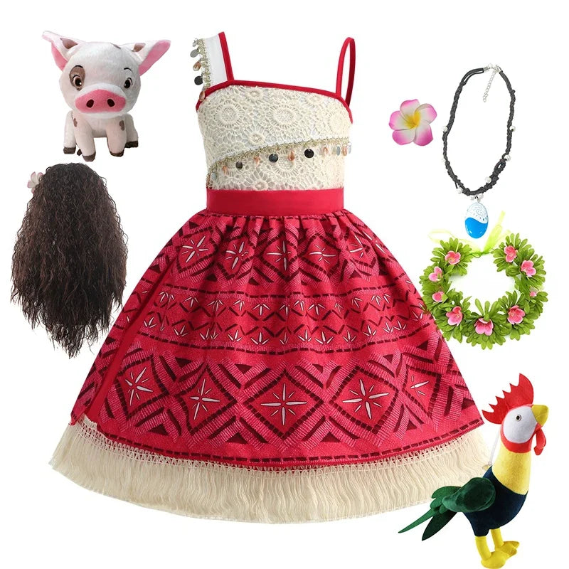 Summer Kids Princess Costume Children Disney Moana Halloween Dress Girl Vaiana Dinner Dress Ocean Adventure Pageant Disguise