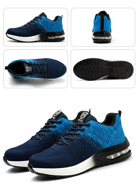 Air Cushion Work Safety Shoes Men Construction Shoes Breathable Lightweight Work Sneakers Anti-Smash Steel Toe Safety Boots