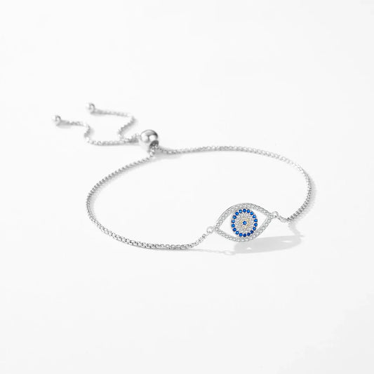 Bracelet en argent sterling 925 grands yeux bleus, style mode, tressé, chaîne réglable pour femme, cadeau d'anniversaire