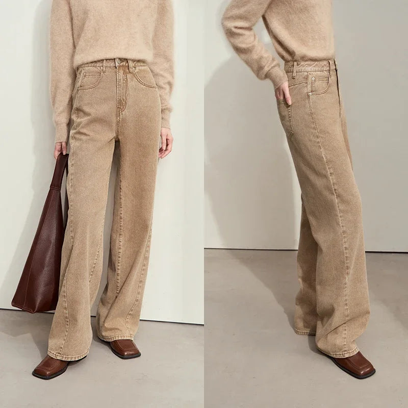Minimalism Women's Jeans 2024 Autumn New Casual Cotton Denim Pants Retro Trendy Loose Straight Wide-leg Trousers 12443249